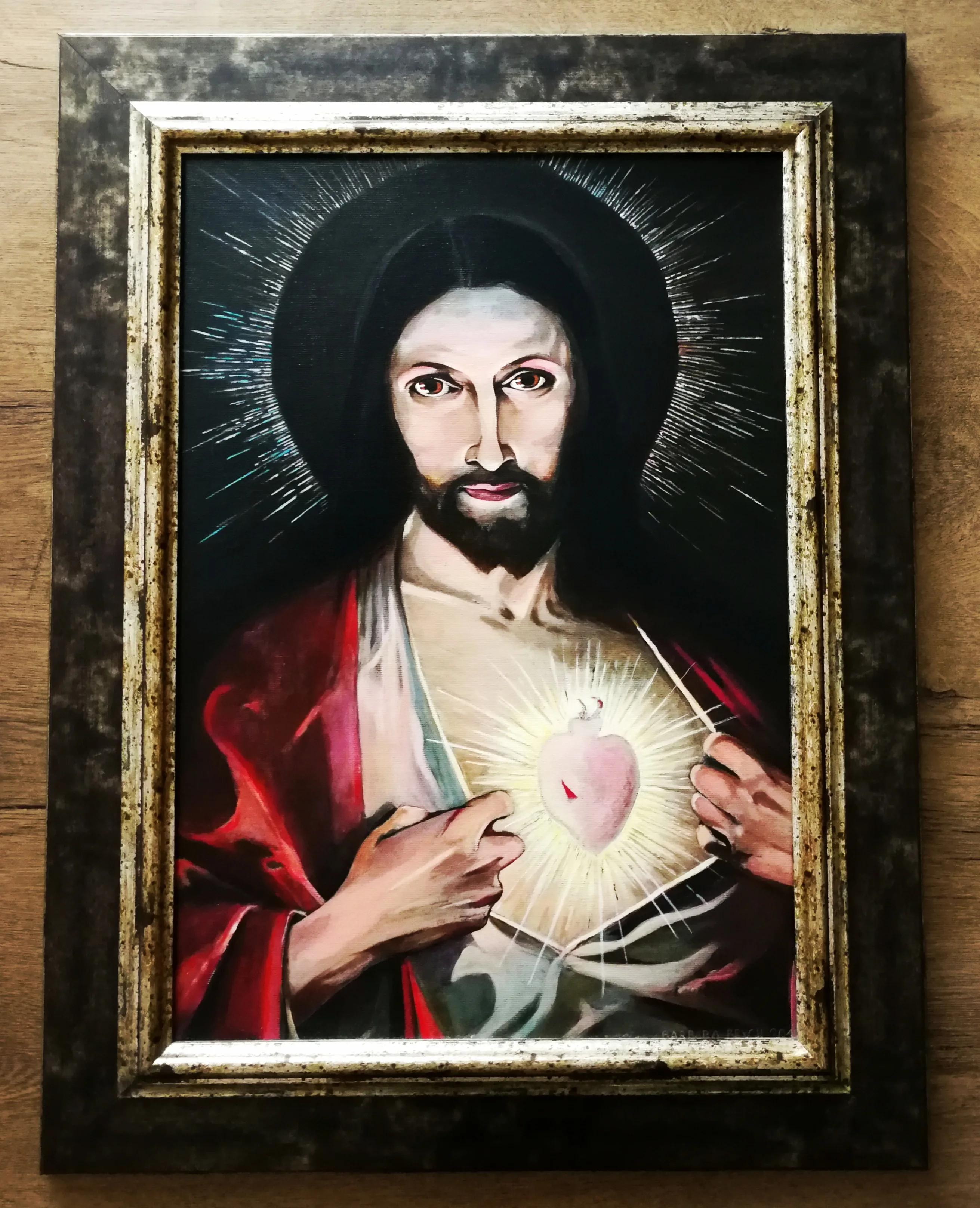 Obraz przedstawiający Jezusa Chrystusa, o rozmiarach 40x55 cm, wykonany techniką olejną na płótnie